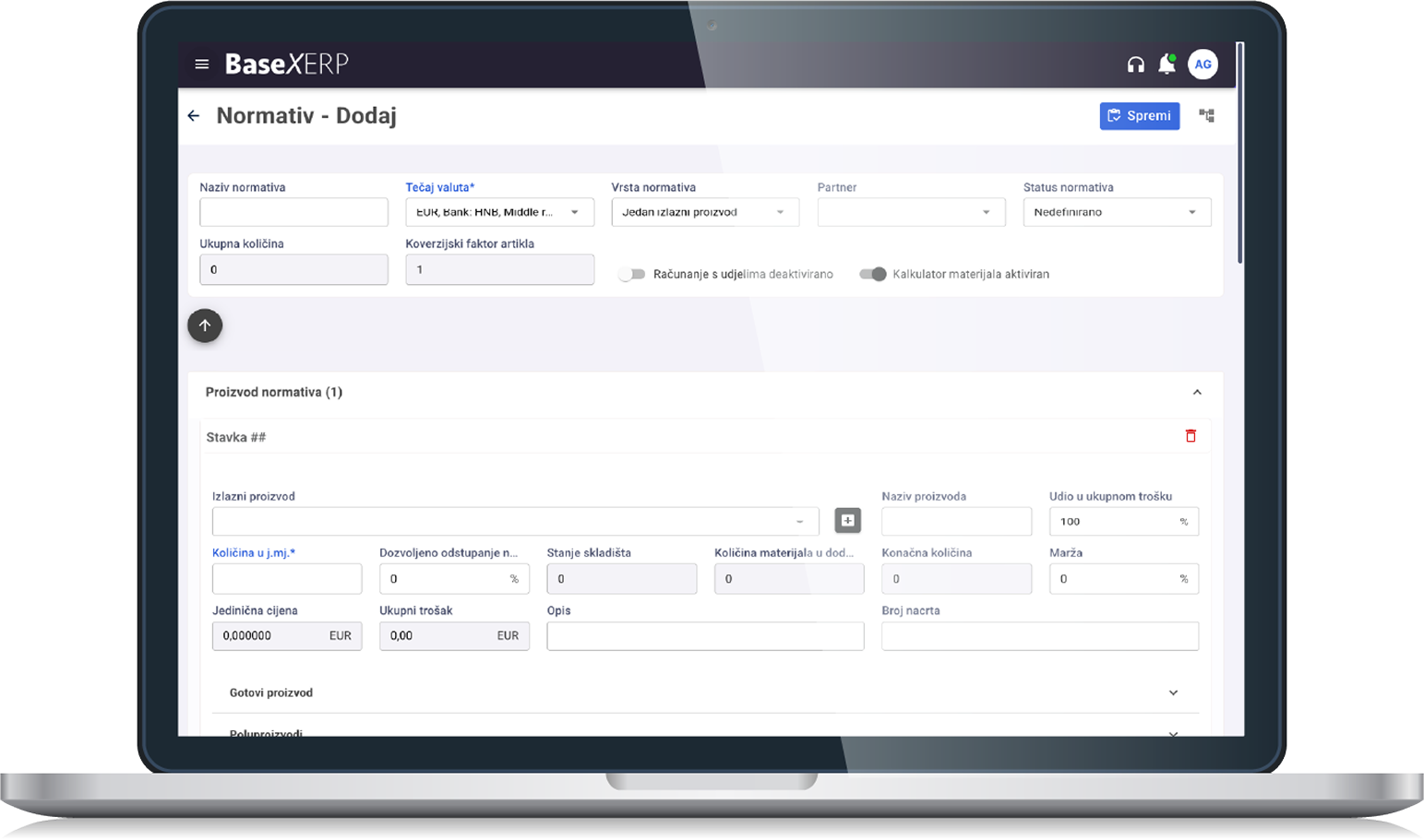 BaseX ERP sučelje na laptopu